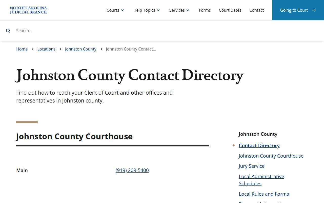Clayton phone directory Johnston County court contact numbers