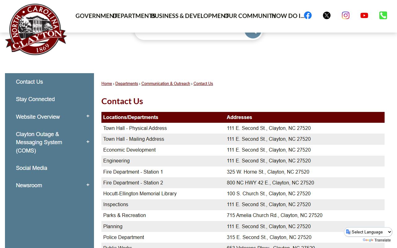 Clayton phone directory town contact page with council numbers