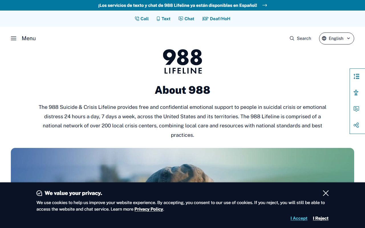 Clayton phone codes 988 Lifeline official about page