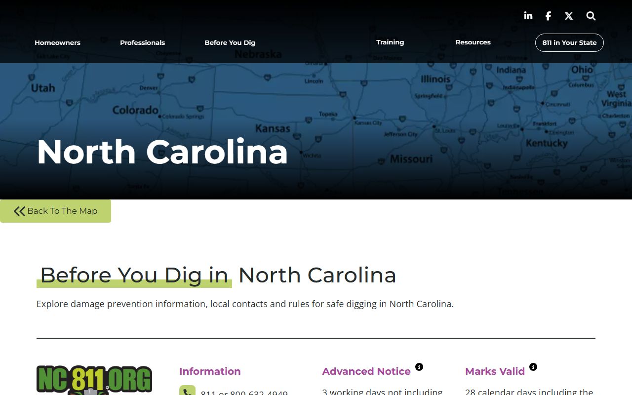 Clayton phone codes North Carolina 811 before you dig page